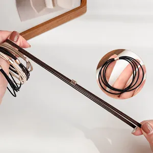 High elasticity 4-in-1 hair tie set in milk tea tones with durable metallic buckle