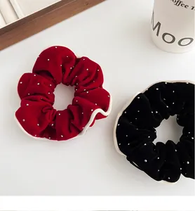 French vintage velvet hair scrunchies with rhinestones in burgundy and black tones