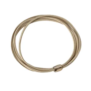 Elegant four-in-one elastic hair ties with gold metal buckle in milk tea color