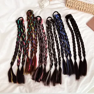 Extension Queue de Cheval Tressée Avec Élastique Cheveux Fibre Synthétique Tresse Trois Brins Mèches Colorées Accessoires Cheveux Femmes Styling Fête