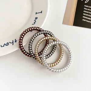 Metallic Texture Telephone Cord Spiral Hair Ties High Elasticity Traceless Plastic Hair Rings For Women Daily Hair Accessories
