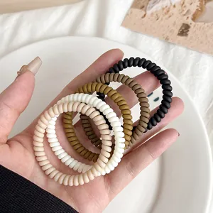 Five-piece set of high-elastic spiral telephone wire hair ties in earthy Morandi tones