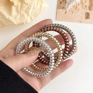 Metallic spiral hair ties set with high elasticity in gold and silver colors
