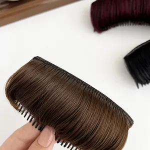 Invisible hair volume pad with comb for head top lifting in dark brown synthetic hair