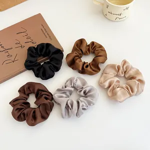 Chouchous en Satin Vintage Français pour Femmes Élastiques à Cheveux Plissés Élégants Couleur Unie Support de Queue de Cheval Accessoires de Cheveux de Mode