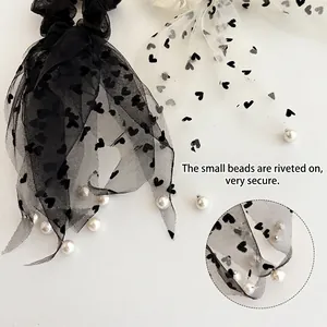 Elastici per capelli in mesh con cuori e perle finte fissate saldamente
