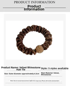 Close-up of velvet scrunchie with rhinestones, 6.5cm diameter for durable hair styling
