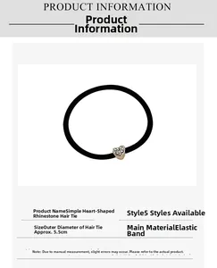Dettaglio dell'elastico per capelli con cuore di strass e diametro di 5,5cm specificato