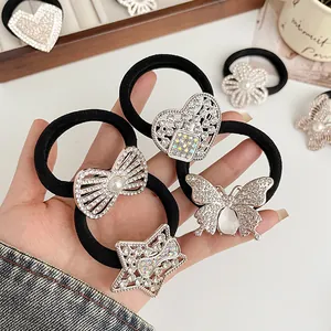 Élastiques à cheveux noirs avec nœuds en strass et motifs papillon étincelants