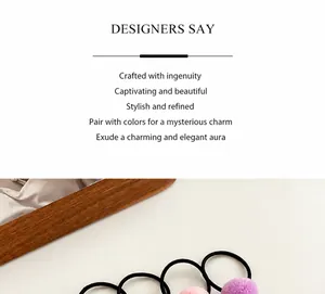 Detail of candy color pom pom hair ties with high elasticity bands for girls