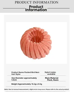 Especificaciones de la pinza para el pelo nido de pájaro coral con datos de materiales