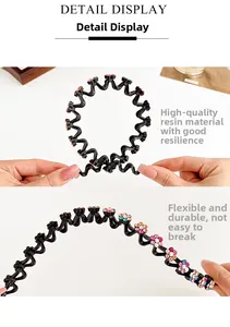 Macro-opname van flexibele haarband van hars met hoge elasticiteit en kleurrijke strass