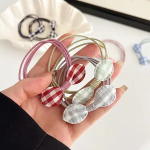 Three-in-one plaid bow hair ties with elastic rope design for women hair styling