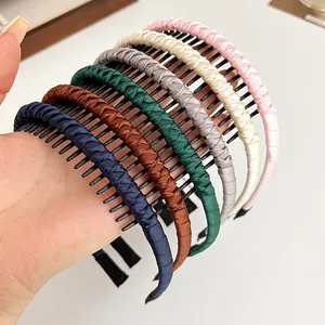 Lot de 6 serre-têtes en tissu torsadé antidérapant avec dents en couleurs variées
