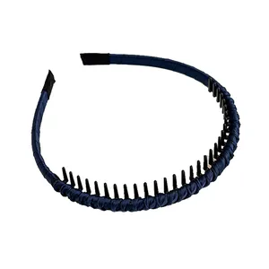 Serre-tête en tissu bleu foncé avec dents antidérapantes pour coiffage de cheveux