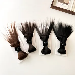Detailed comparison of four hair claw clip bun extensions in various shades of brown and black