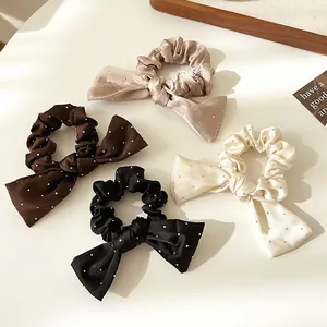 Élastique à Cheveux avec Nœud en Satin Style Français Avec Décoration en Strass Haute Élasticité Accessoires de Mode pour Femmes