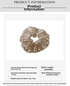 Vue détaillée du chouchou en organza avec perles et strass avec dimensions de taille