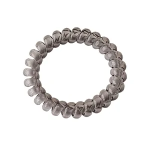 Elastic gray translucent spiral telephone wire hair tie with a glossy high-stretch finish