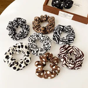 French Vintage Leopard Zebra Print Polka Dot Scrunchies Fabric High Elasticity Hair Ties Ponytail Holder Women Jewelry