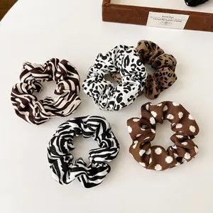 5-piece leopard and zebra print hair scrunchies set for retro ponytail hairstyles