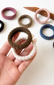 Detail of high-elastic thick seamless hair ties showing rib texture and durable design
