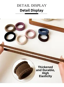 Macro view of thickened high elasticity towel hair ties in assorted earth tone colors