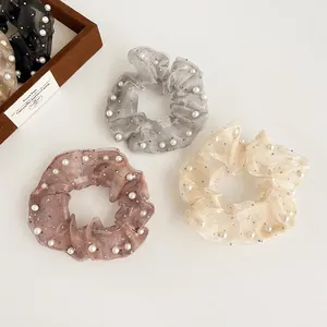 Lot de chouchous en organza avec perles et paillettes en rose, gris et beige