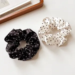French Style Satin Polka Dot Scrunchies High Elasticity Pleated Hair Ties For Women Vintage Aesthetic All-match Ponytail Holder