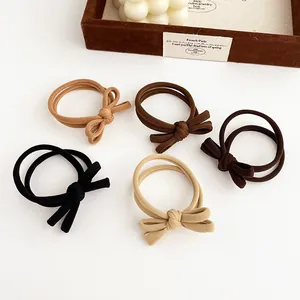 Bowknot Elastic Hair Ties For Women Ribbed Texture Seamless Ponytail Holders Nylon Hair Accessories Simple Earth Tones Gift
