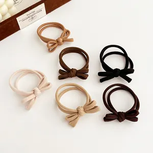 Bow hair tie set in coffee and earth tones with high-elastic knit texture 6-pack