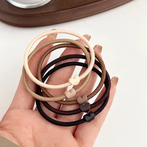 5Pcs high elasticity coffee tone heart hair ties set with matte heart charms for women