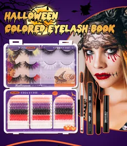 Halloween colored lash cluster kit with glue, remover, and colorful individual lashes