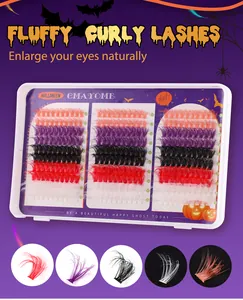 Detailed view of Halloween colorful false eyelashes set in 10-16mm mixed lengths