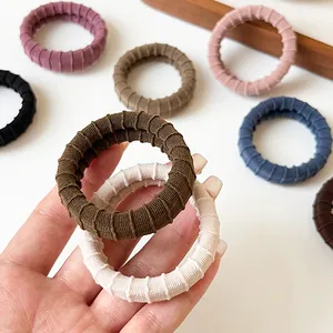 Set of thick ribbed hair ties in coffee colors made of durable elastic fabric