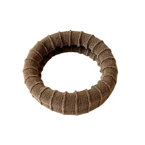 Durable milk coffee rib knit hair tie with high elasticity for thick ponytail