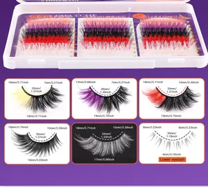 Detailed size chart for Halloween colored false eyelashes including length and arc measurements