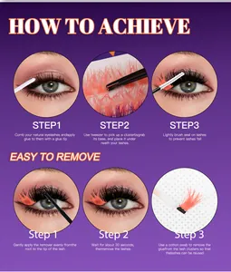 Step-by-step tutorial for applying and removing colorful cluster false eyelashes