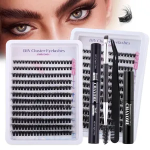 DIY Cluster Lashes Fluffy Curly Eyelash Extensions Kit With Bond And Seal Glue Remover Tweezers Brush Synthetic Fiber Mixed Length 8-16mm False Eyelashes