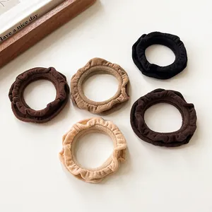 Women Minimalist Nylon Ruffle Edge Scrunchies High Elasticity Ponytail Holder Earth Tones Seamless Hair Ties Accessories