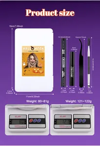 Detailed size guide for colorful cluster lashes kit with storage box and tools