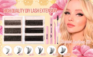 DIY wimperverlengingsset met diverse clusters, lijm, sealer, remover en een pincet