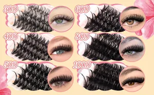 Vergelijking van DIY-clusterwimpers in 30D tot 100D dichtheid met oogeffect close-up