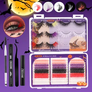 Halloween Colored False Eyelashes Cluster Lashes DIY Extension Kit With Bond Seal And Remover Tools For Party Makeup Makeup