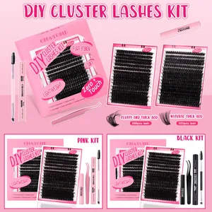 Kit completo extension ciglia fai-da-te con ciuffi 80D colla e set di pinzette
