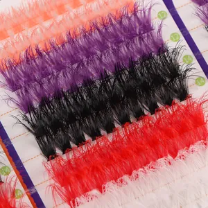 Colorful individual eyelash clusters in orange purple and black for Halloween makeup