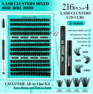 DIY Cluster-Wimpernset mit Kleber, Versiegelung, Entferner und Pinzette in Hellblau