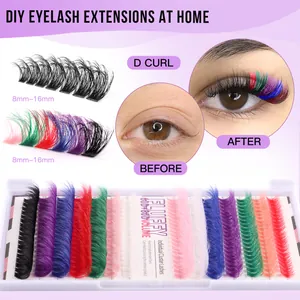 Πολύχρωμο σετ βλεφαρίδων DIY με καμπυλότητα D και διάφορα μήκη υψηλής πυκνότητας