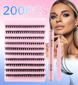DIY cluster lashes set with 200pcs eyelashes, dual-ended bond and seal glue and tweezers