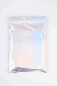 Detailansicht der holografischen Zip-Lock-Verpackung mit irisierendem Regenbogeneffekt